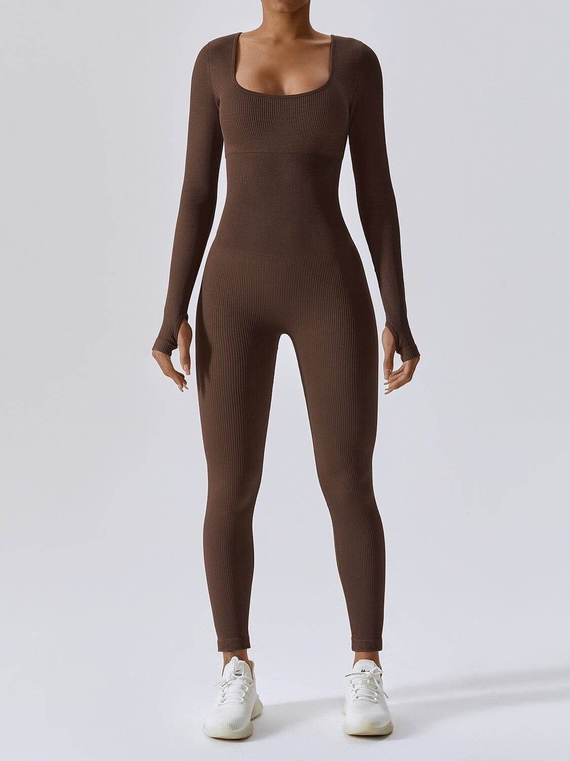 Combinaison Fitness Manches Longues Combinaison sport helankezatrening.com sa Marron