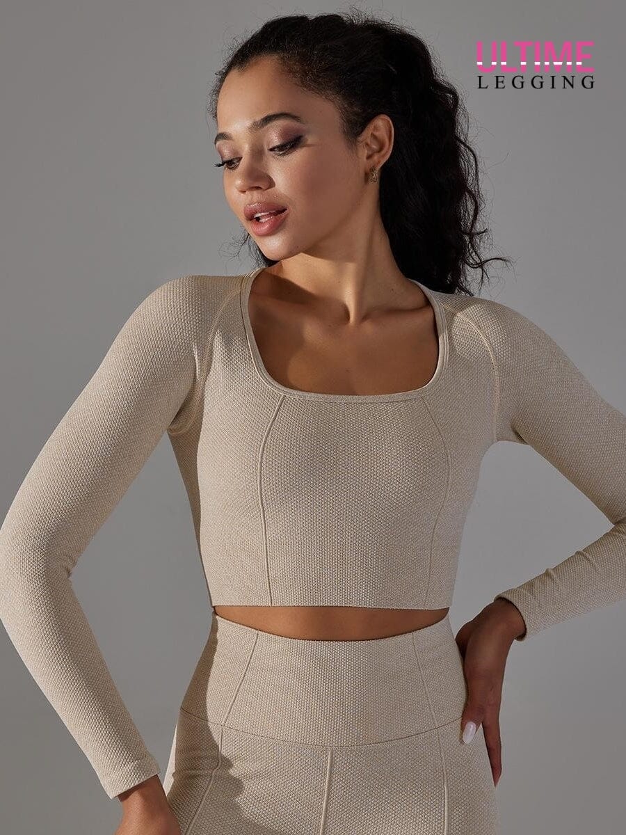 Crop Top Sport Manches Longues Fitness - Ultime-Legging Crop Top helankezatrening.com sa Beige