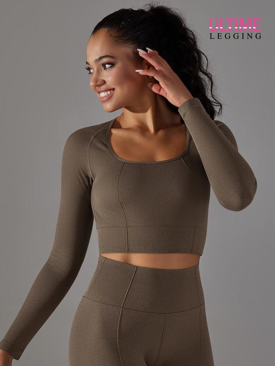 Crop Top Sport Manches Longues Fitness - Ultime-Legging Crop Top helankezatrening.com sa Marron