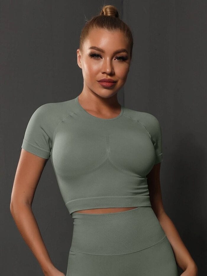 Crop Top Sport Push Up Crop Top helankezatrening.com : Legging Femme | Vêtements de Sport sa Gris