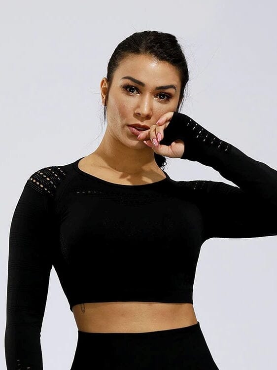 Crop Top Sport Respirant Crop Top helankezatrening.com : Legging Femme | Vêtements de Sport sa Noir