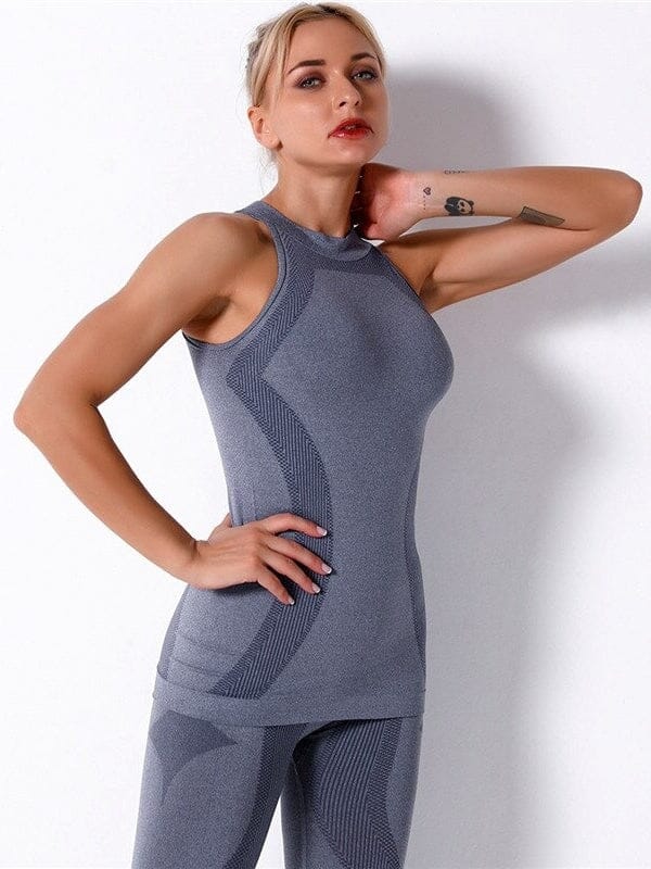 Débardeur Sport Sans Couture, KindyFit T-Shirt helankezatrening.com : Legging Femme | Vêtements de Sport sa Gris foncé