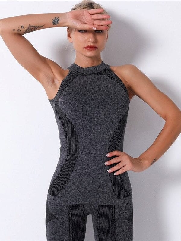 Débardeur Sport Sans Couture, KindyFit T-Shirt helankezatrening.com : Legging Femme | Vêtements de Sport sa Noir