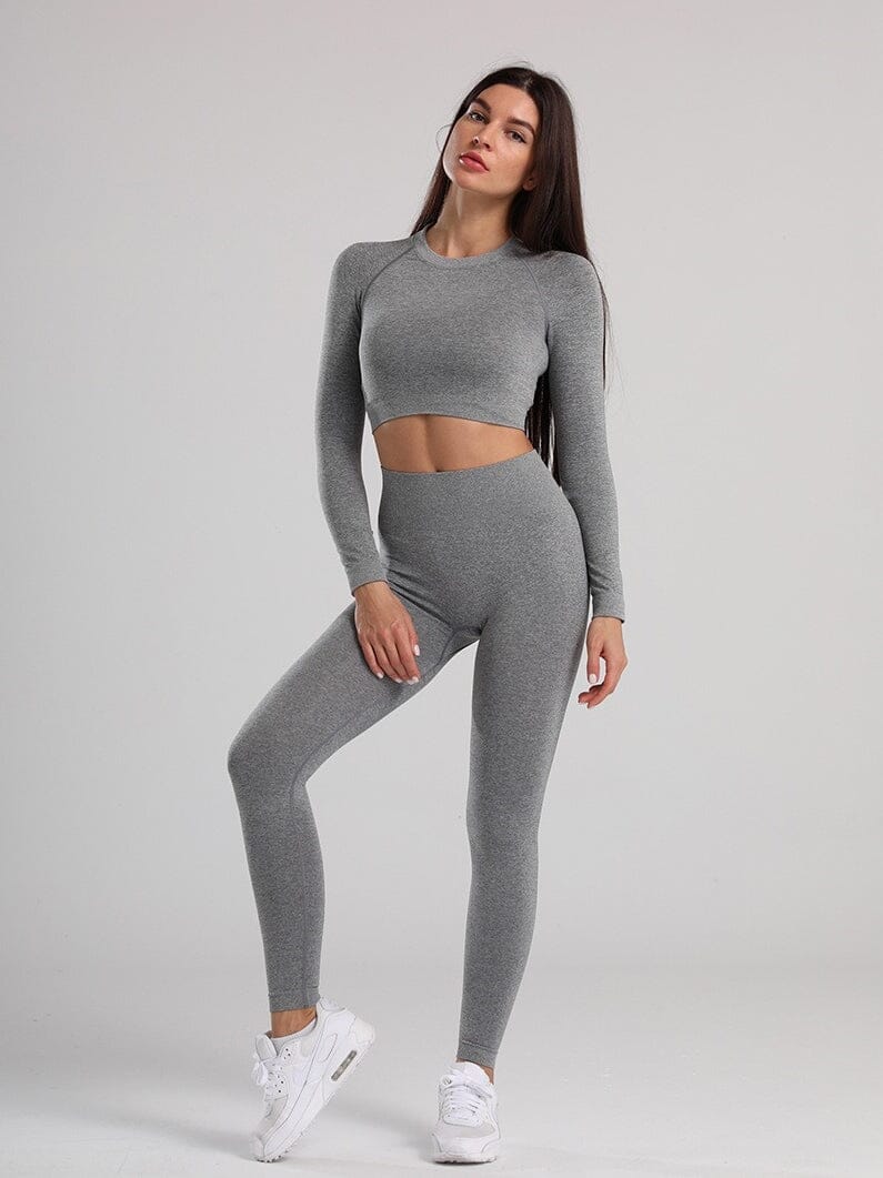 Ensemble Fitness Sans Couture Ensemble Sport helankezatrening.com : Legging Femme | Vêtements de Sport sa Gris