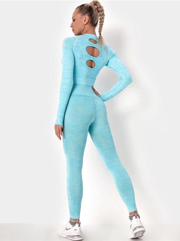Ensemble Sport Camouflage Legging et Crop Top Ensemble Sport helankezatrening.com : Legging Femme | Vêtements de Sport sa Bleu ciel
