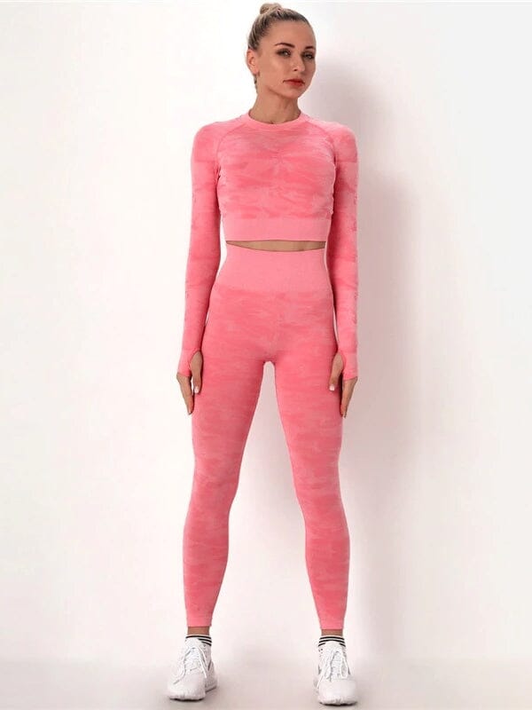 Ensemble Sport Camouflage Legging et Crop Top Ensemble Sport helankezatrening.com : Legging Femme | Vêtements de Sport sa Rose