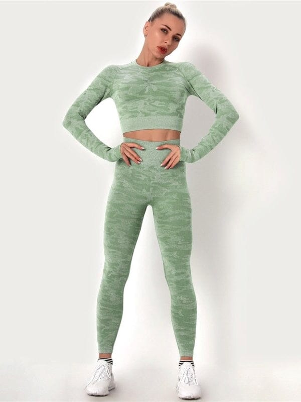 Ensemble Sport Camouflage Legging et Crop Top Ensemble Sport helankezatrening.com : Legging Femme | Vêtements de Sport sa Vert