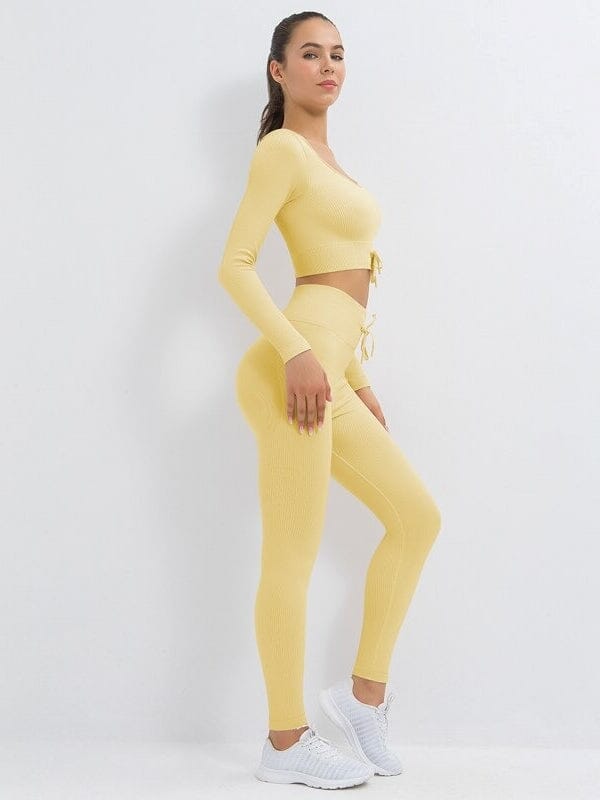 Ensemble Sport Côtelé Legging et Top Ensemble Sport helankezatrening.com : Legging Femme | Vêtements de Sport sa Jaune