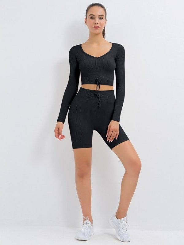 Ensemble Sport Côtelé Short et Top Ensemble Sport helankezatrening.com : Legging Femme | Vêtements de Sport sa Noir