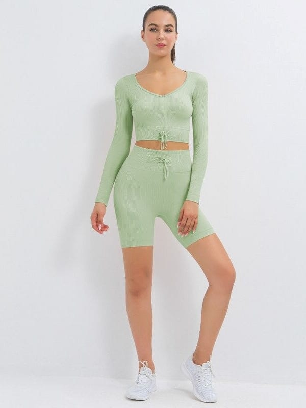 Ensemble Sport Côtelé Short et Top Ensemble Sport helankezatrening.com : Legging Femme | Vêtements de Sport sa Vert