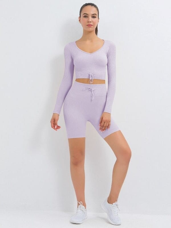 Ensemble Sport Côtelé Short et Top Ensemble Sport helankezatrening.com : Legging Femme | Vêtements de Sport sa Violet
