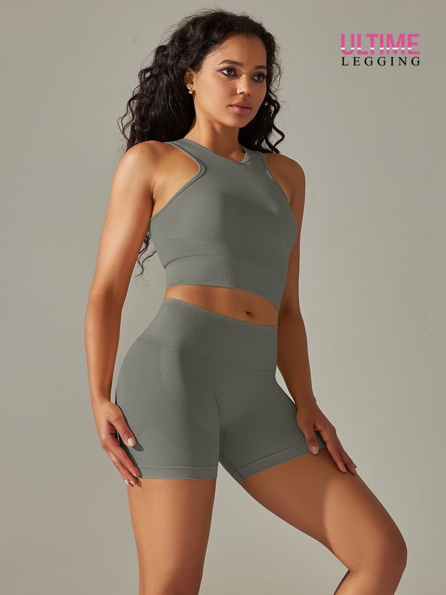 Ensemble Sport Fitness Push Up Sans Couture - Ultime-Legging Ensemble Sport helankezatrening.com sa Gris foncé