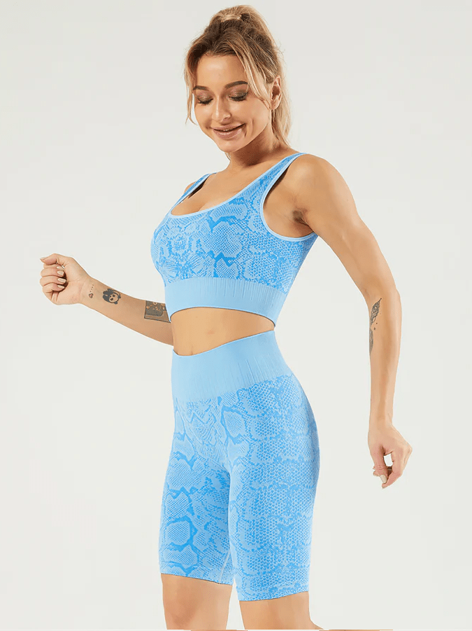 Ensemble Sport Imprimé Serpent, Short et Soutien-Gorge Ensemble Sport helankezatrening.com : Legging Femme | Vêtements de Sport sa Bleu ciel