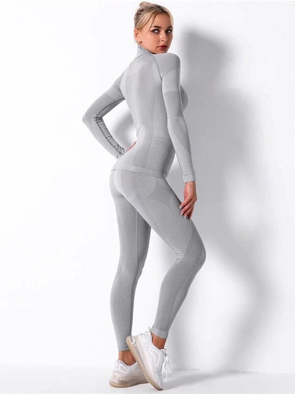 Ensemble Sport Legging et T-Shirt Manches Longues, KindyFit Ensemble Sport helankezatrening.com : Legging Femme | Vêtements de Sport sa Gris