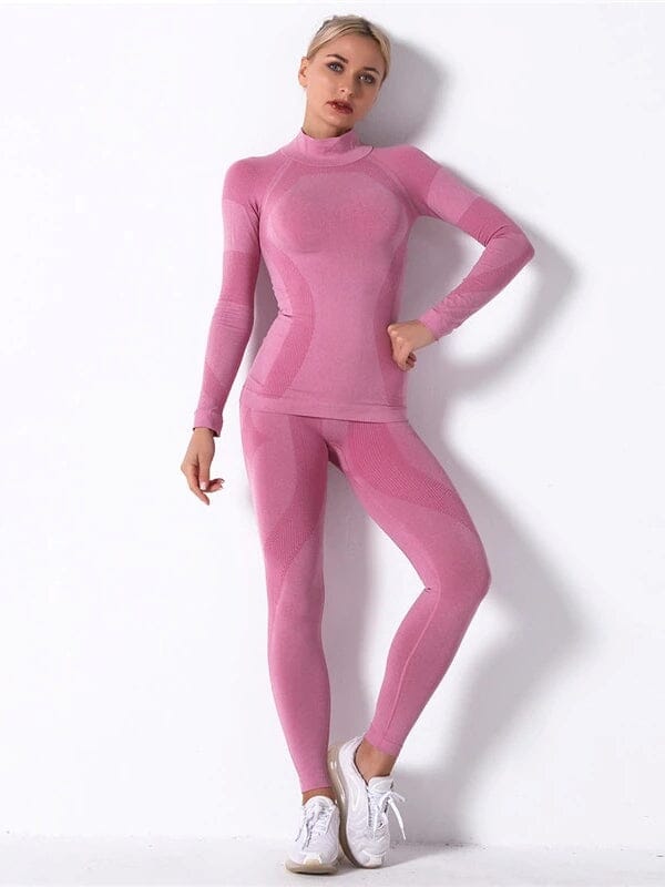 Ensemble Sport Legging et T-Shirt Manches Longues, KindyFit Ensemble Sport helankezatrening.com : Legging Femme | Vêtements de Sport sa Rose