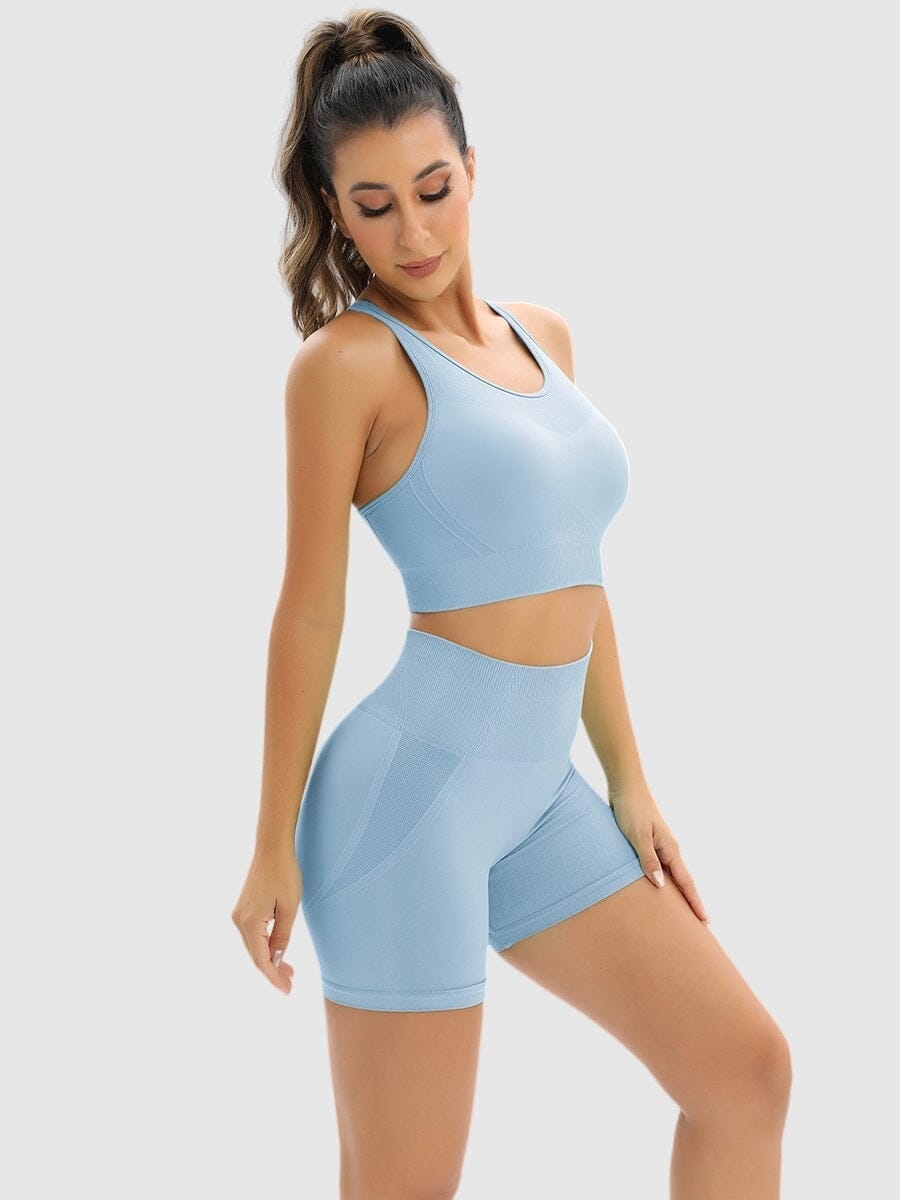 Ensemble Sport Push Up, Short et Brassière Ensemble Sport helankezatrening.com : Legging Femme | Vêtements de Sport sa Bleu ciel