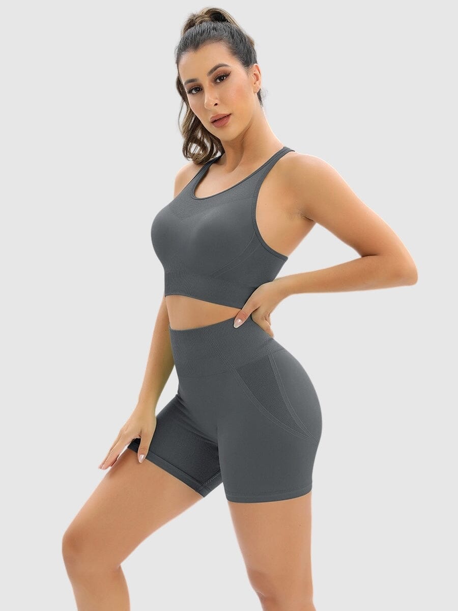 Ensemble Sport Push Up, Short et Brassière Ensemble Sport helankezatrening.com : Legging Femme | Vêtements de Sport sa Gris
