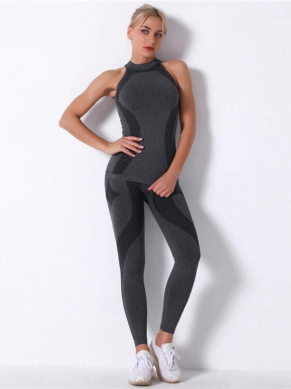 Ensemble Sport Sans Couture Legging et Top - KindyFit Ensemble Sport helankezatrening.com : Legging Femme | Vêtements de Sport sa Noir