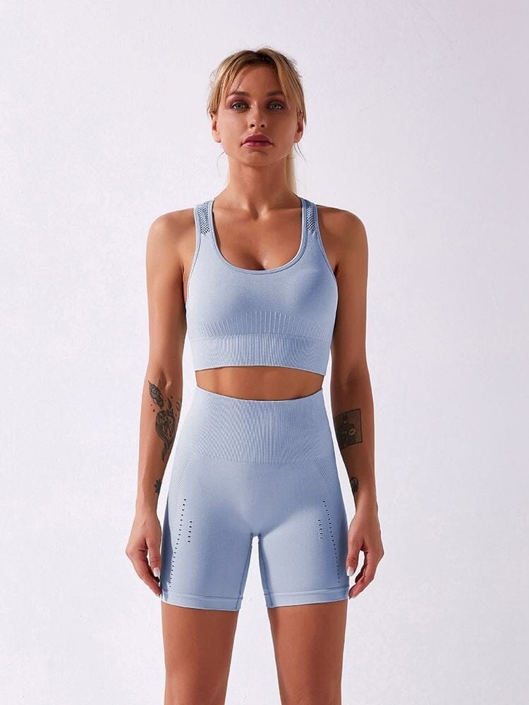 Ensemble Sport, Short et Brassière Ensemble Sport helankezatrening.com : Legging Femme | Vêtements de Sport sa Bleu ciel