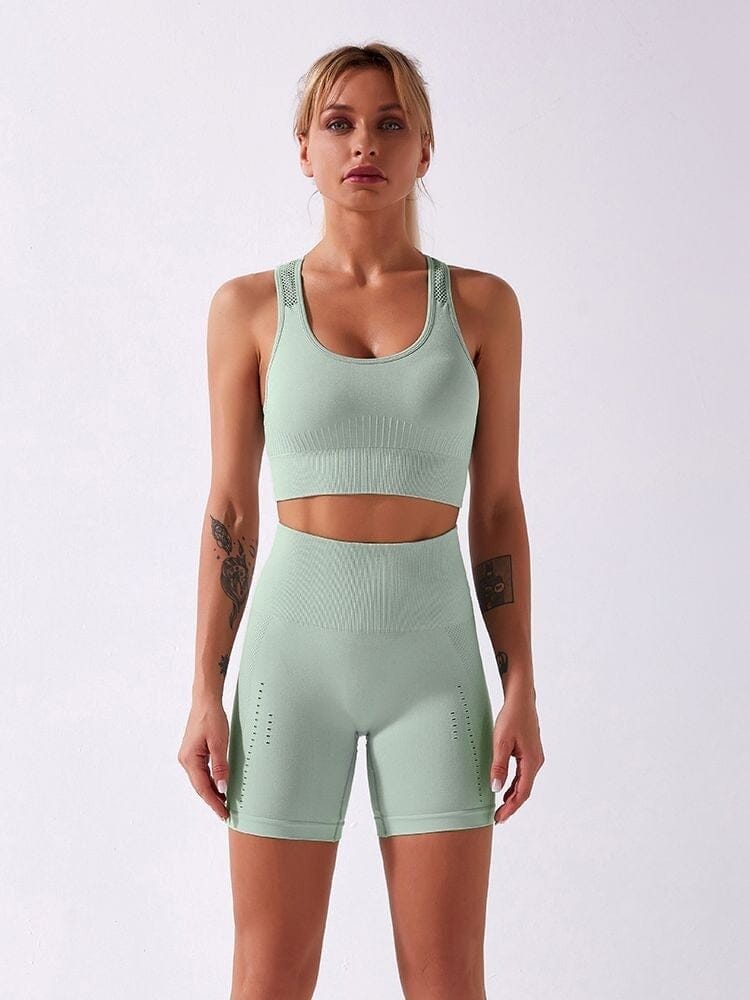 Ensemble Sport, Short et Brassière Ensemble Sport helankezatrening.com : Legging Femme | Vêtements de Sport sa Vert pastel