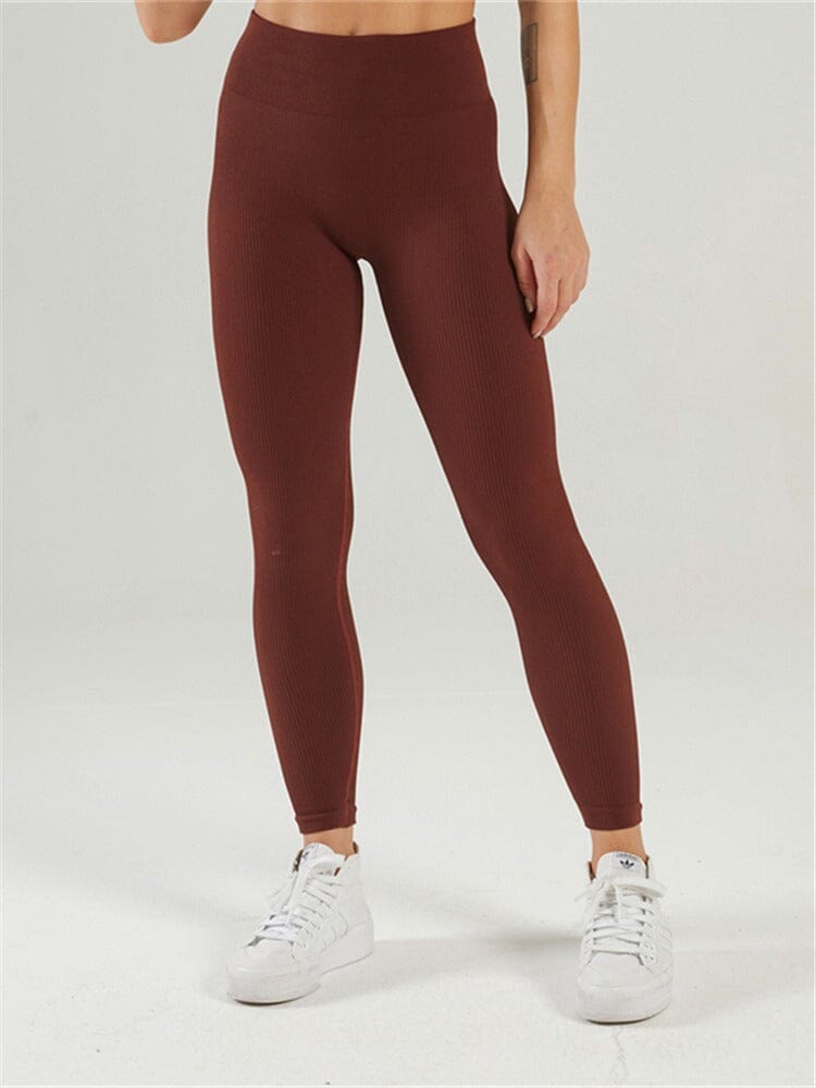 Legging Plissé Taille Haute Sport - Nexir Leggings helankezatrening.com sa Marron