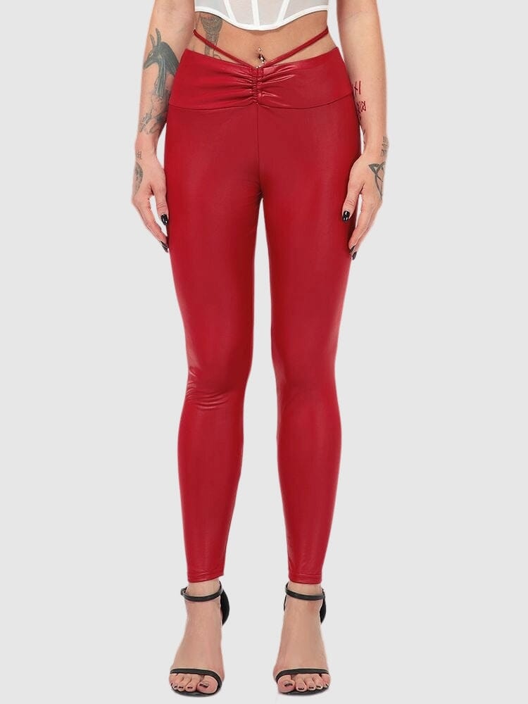 Legging Simili Cuir Taille Élastique Leggings helankezatrening.com sa Rouge
