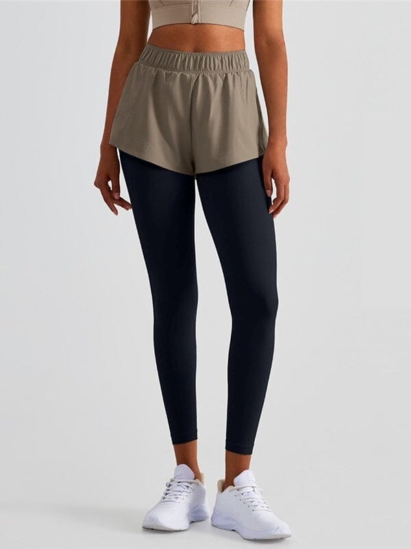 Legging Sport 2 en 1 avec Short, Poche helankezatrening.com sa Beige/Noir