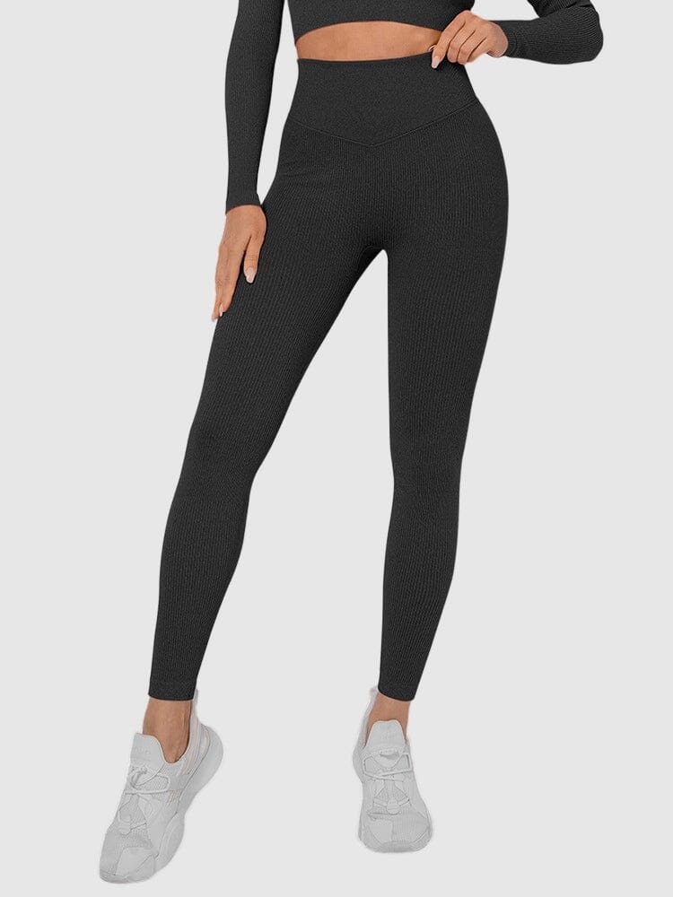 Legging Sport Sans Couture Côtelé (Push Up) Leggings helankezatrening.com sa Noir