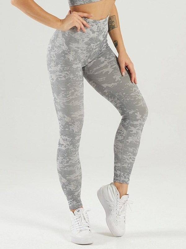 Legging Sport Taille Haute Camouflage Leggings helankezatrening.com : Legging Femme | Vêtements de Sport sa Kaki grisé