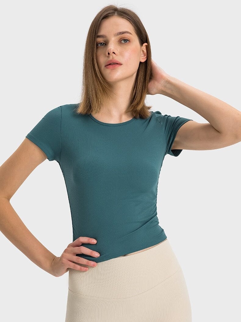 T-Shirt Sport Côtelé Manches Courtes T-Shirt helankezatrening.com XS Bleu canard