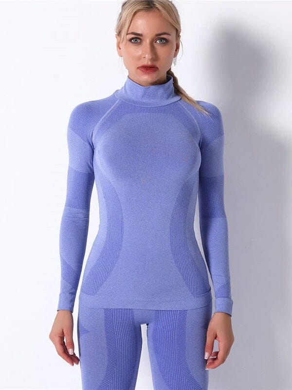 T-Shirt Sport Manches Longues Sans Couture, KindyFit T-Shirt helankezatrening.com : Legging Femme | Vêtements de Sport sa Bleu