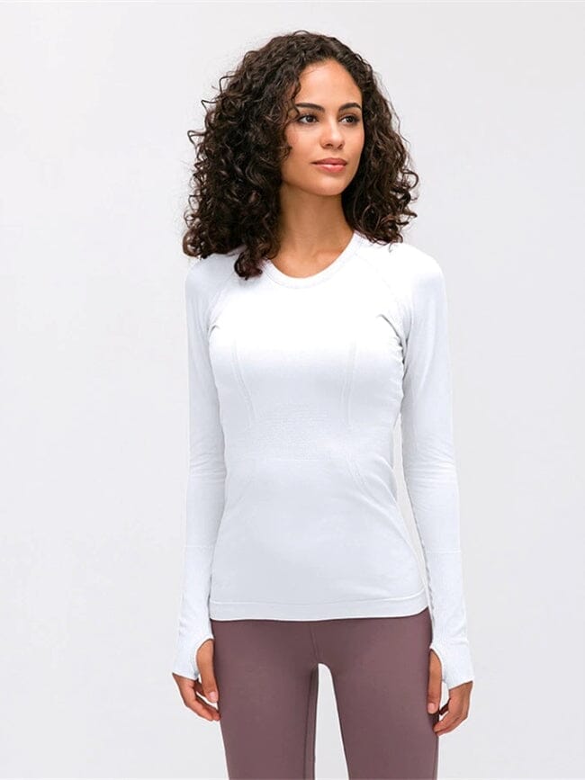 Tee-Shirt Manches Sport Longues Trou de Pouce T-Shirt helankezatrening.com : Legging Femme | Vêtements de Sport XS Blanc