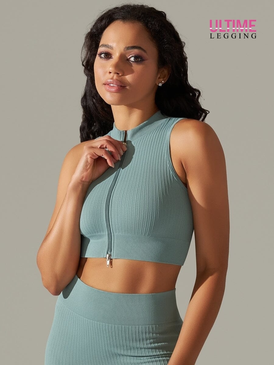 Top Sport Zippé Sans Manches T-Shirt helankezatrening.com sa Bleu grisé