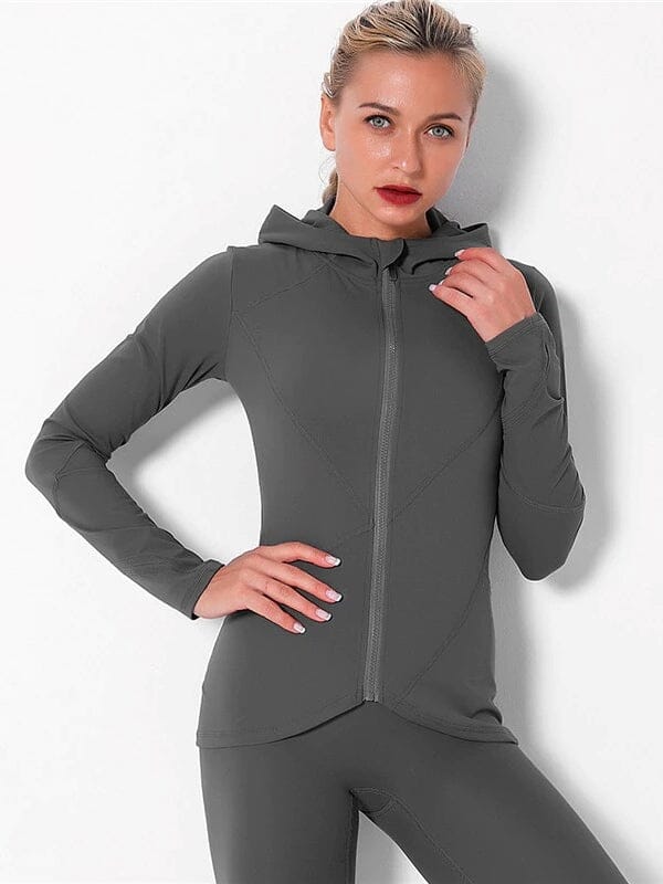 Veste Sport Capuche Zippée - Lovy Veste helankezatrening.com : Legging Femme | Vêtements de Sport sa Gris