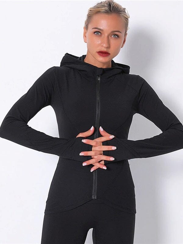 Veste Sport Capuche Zippée - Lovy Veste helankezatrening.com : Legging Femme | Vêtements de Sport sa Noir