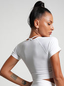 Crop Top Manches Courtes Plissé Crop Top helankezatrening.com sa Blanc