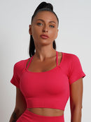 Crop Top Manches Courtes Plissé Crop Top helankezatrening.com sa Rouge