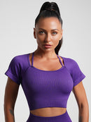 Crop Top Manches Courtes Plissé Crop Top helankezatrening.com sa Violet