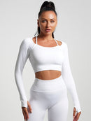 Crop Top Plissé Manches Longues Sport Crop Top helankezatrening.com sa Blanc