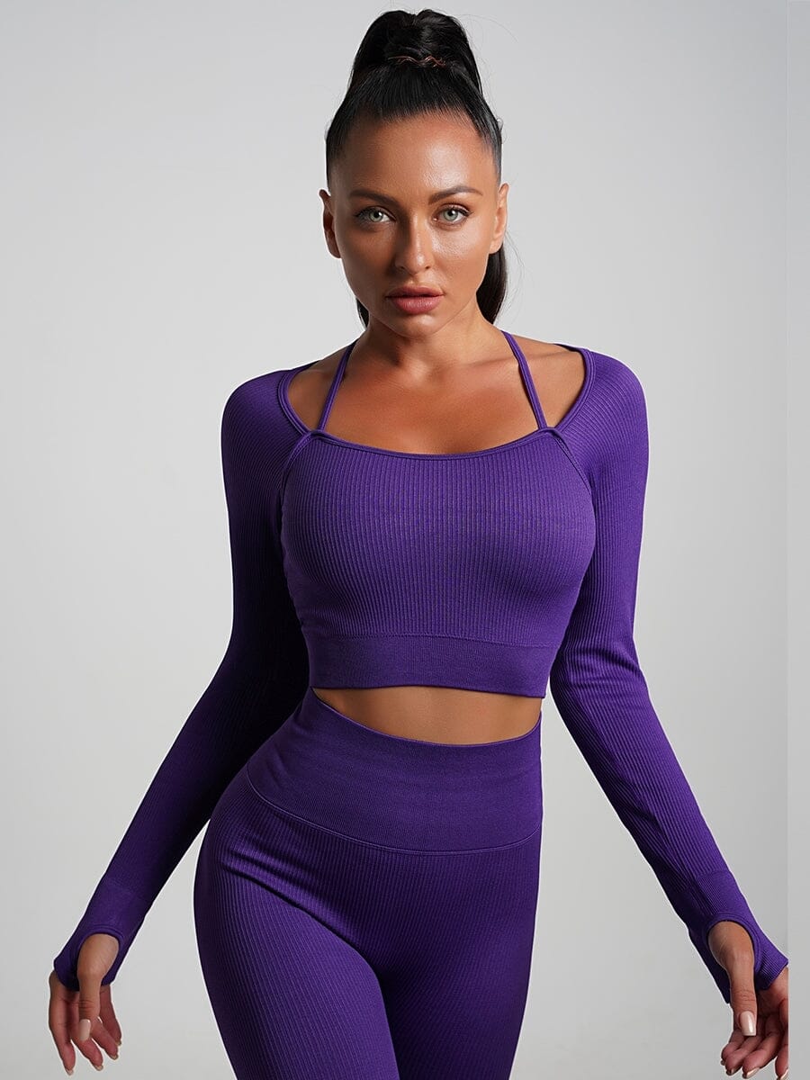 Crop Top Plissé Manches Longues Sport Crop Top helankezatrening.com sa Violet