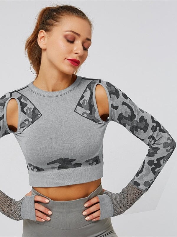 Crop top Αθλητικό Διχτυωτό Καμουφλάζ