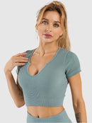 Crop Top Sport Manches Courtes Crop Top helankezatrening.com sa Bleu grisé