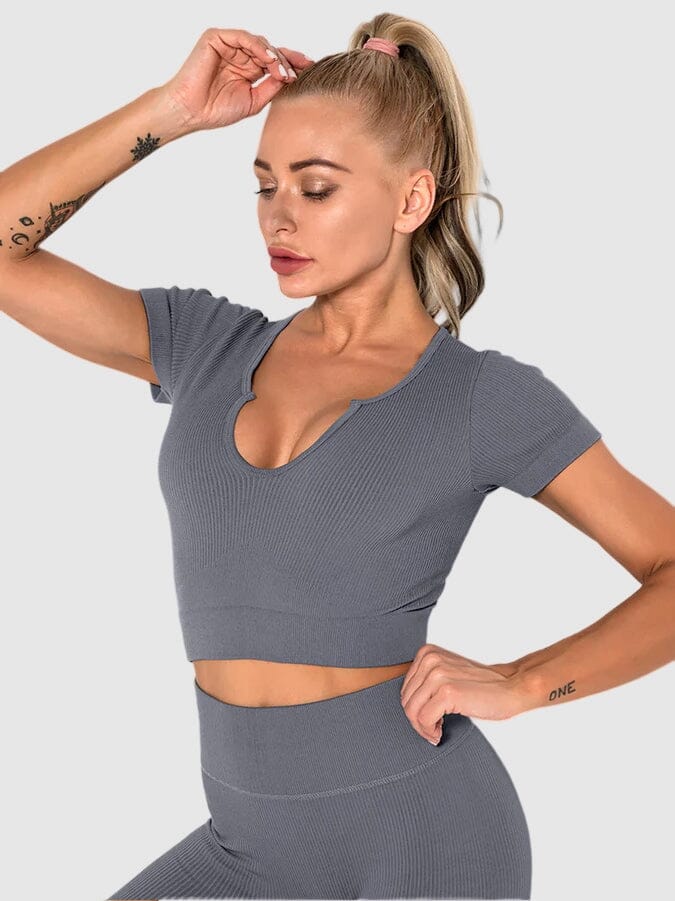 Crop Top Sport Manches Courtes Crop Top helankezatrening.com sa Gris