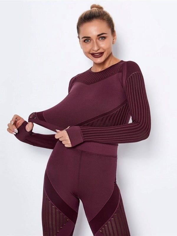 Crop Top Sport Manches Longues Respirant Crop Top helankezatrening.com : Legging Femme | Vêtements de Sport XS Bordeaux