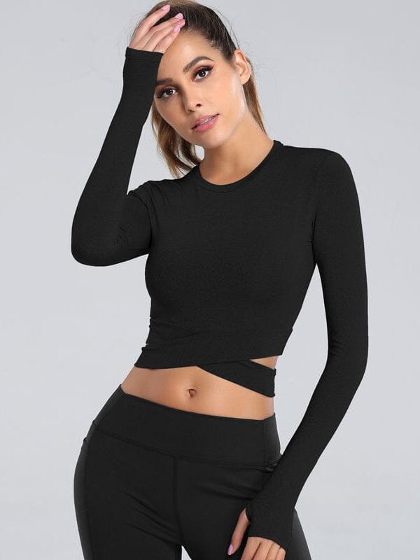 Crop Top Sport Moulant Manches Longues Crop Top helankezatrening.com sa Noir