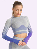 Crop Top Sport Sans Couture Manches Longues Crop Top helankezatrening.com sa Bleu