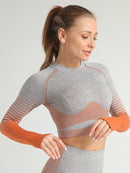 Crop Top Sport Sans Couture Manches Longues Crop Top helankezatrening.com sa Orange