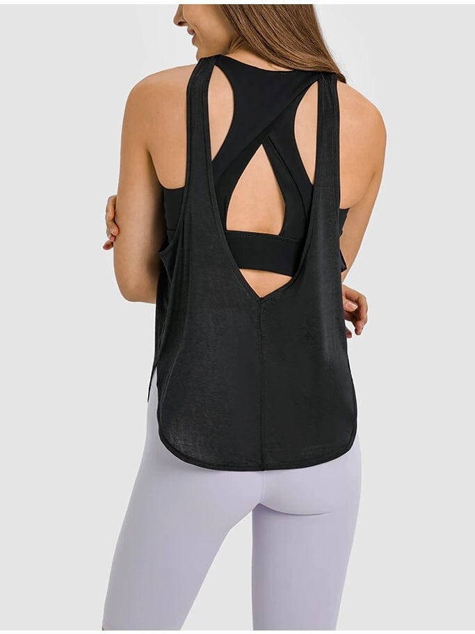 Débardeur Sport Dos Ouvert T-Shirt helankezatrening.com : Legging Femme | Vêtements de Sport XS Noir