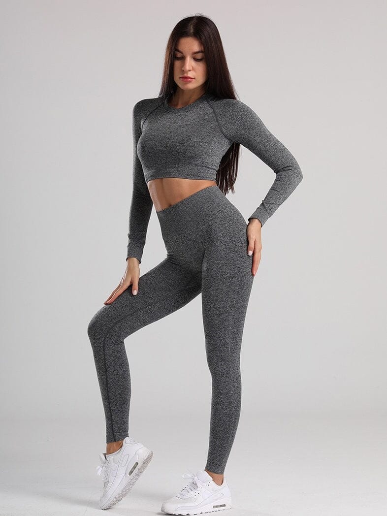 Ensemble Fitness Sans Couture Ensemble Sport helankezatrening.com : Legging Femme | Vêtements de Sport sa Gris foncé