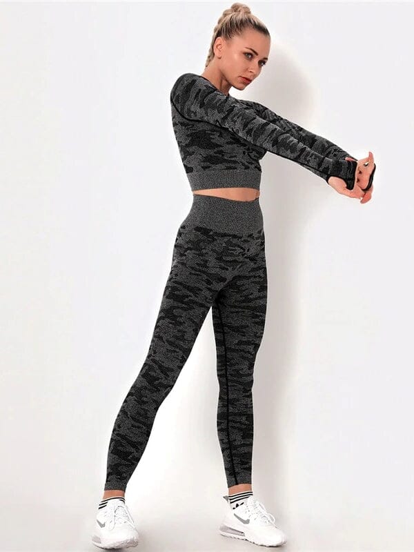 Ensemble Sport Camouflage Legging et Crop Top Ensemble Sport helankezatrening.com : Legging Femme | Vêtements de Sport sa Noir